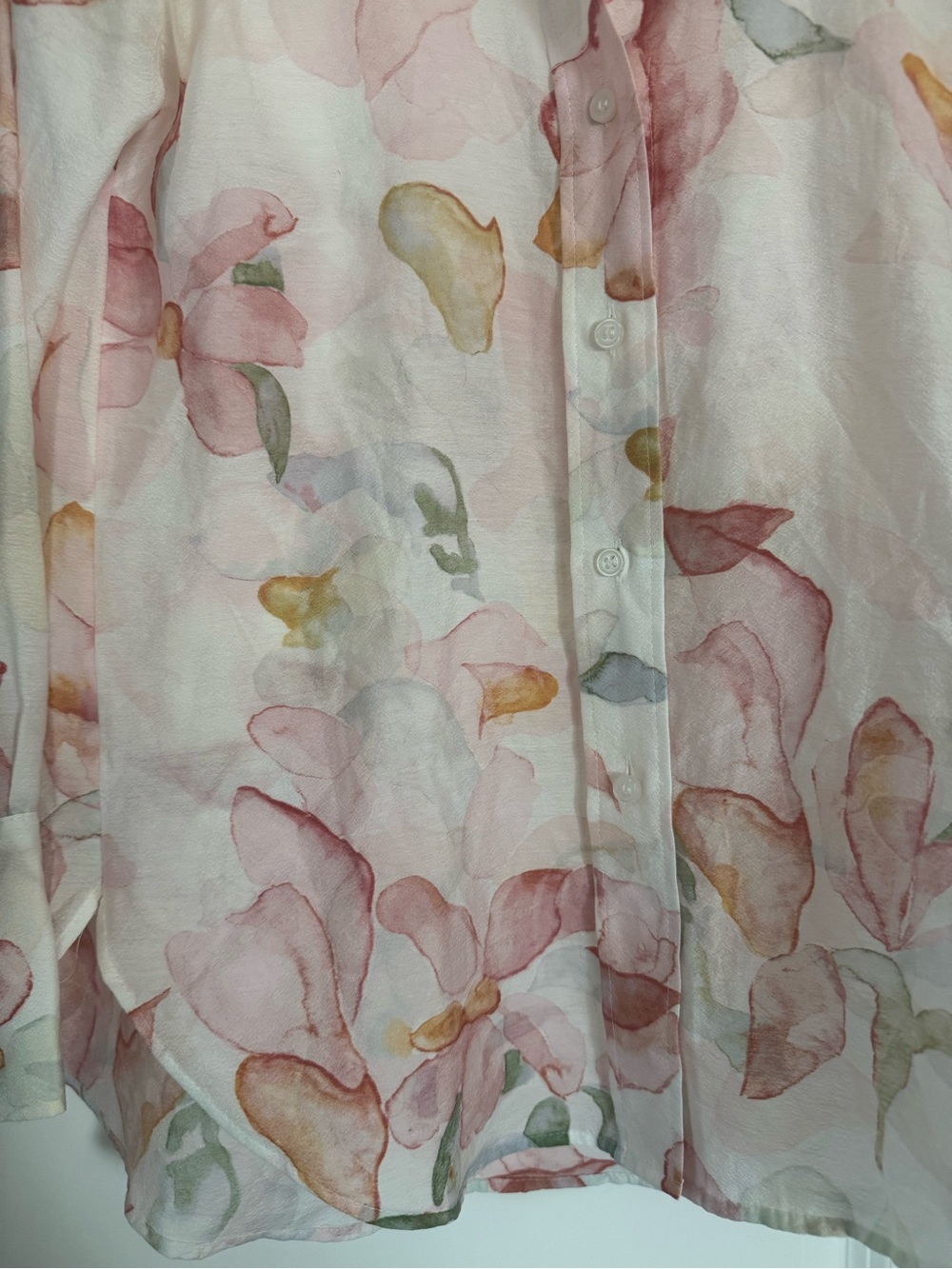 Lightweight Floral Semi-Sheer Button-Up Blouse - Pink Multi - Picture 2 of 5